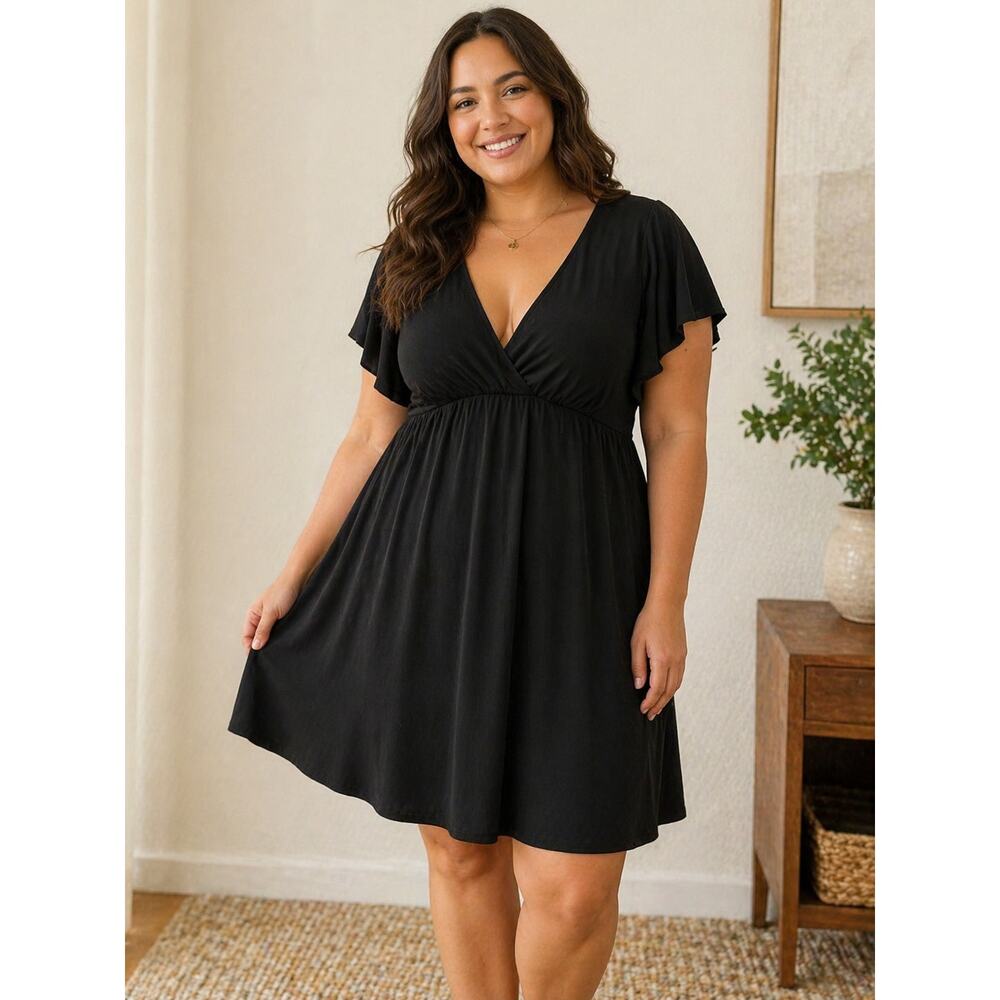 Torrid Black Wrap Dress Size 3 2X 3X Flowy Flutter Sleeve Stretch